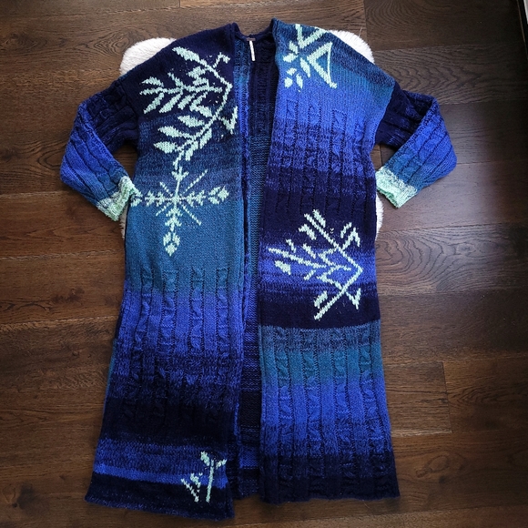 NWOT Free People Flurry Wool Long Knit Cardigan Indigo - Picture 3 of 13
